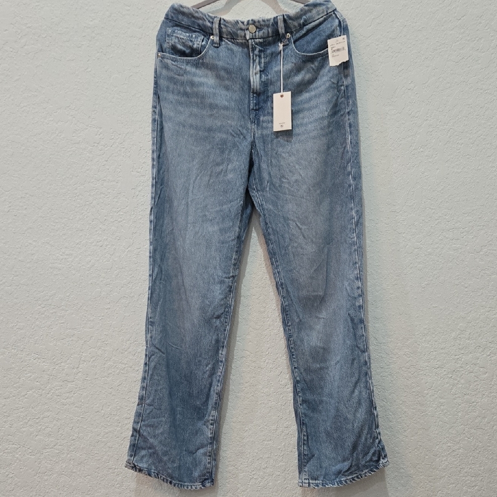 Good American Straight Leg Jeans Light Blue Wash High Rise Size 4 27 NEW